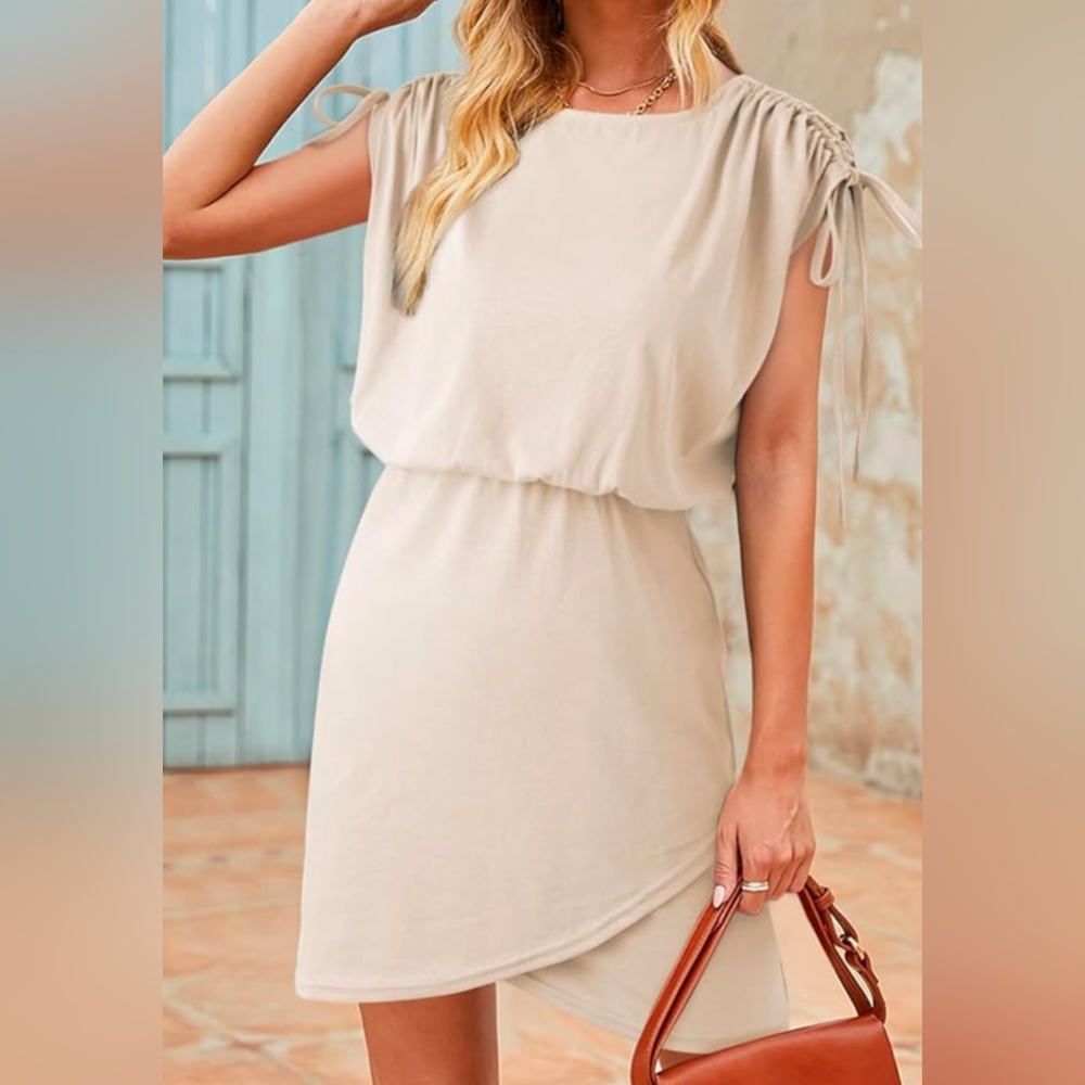 🆕 DOKOTOO Beige Mini Sundress Sz XL Cap Short Sleeve NEW